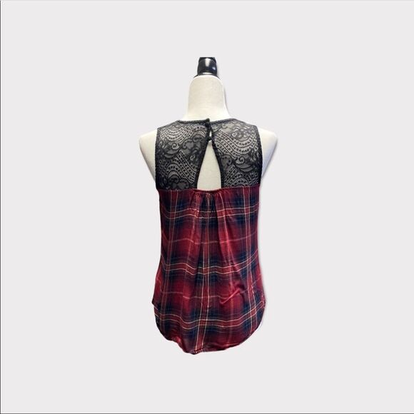 WEARHOUSE ONE | Women's Red and Black Plaid Tank Top with Lace - Picture 3 of 4